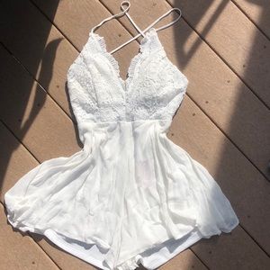 White Flowy Open Back Romper